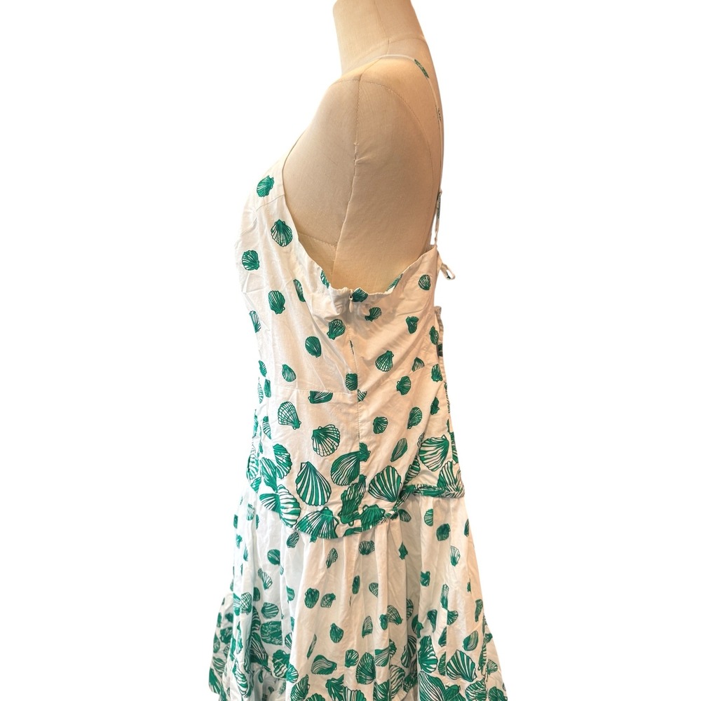 Anthropologie Green White Seashell Print Tiered Maxi Dress Halter Strappy Back - Picture 6 of 9